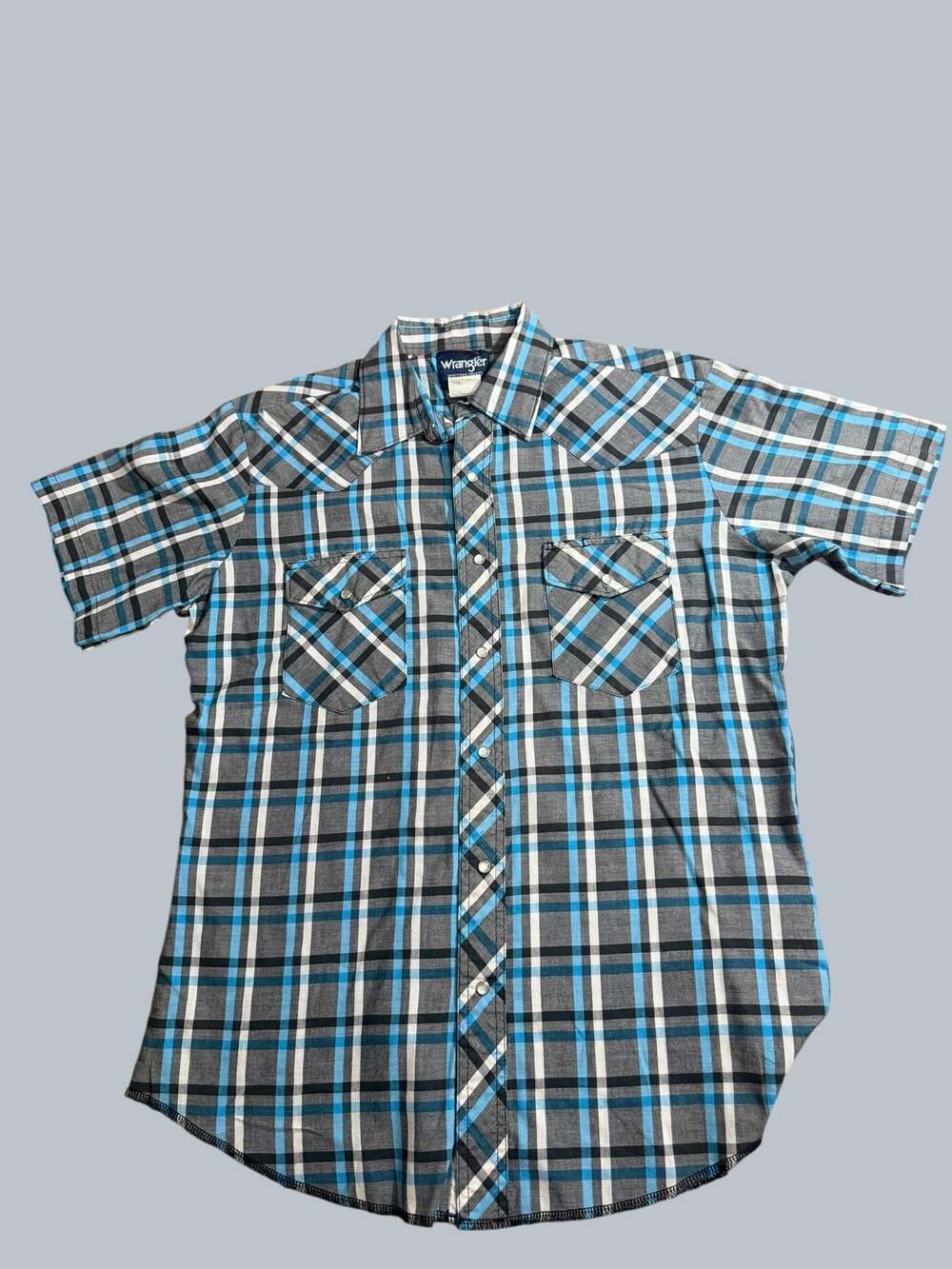Wrangler Western Fashion Pearl Snap Plaid Short Sleeve Shirt Men's Medium
